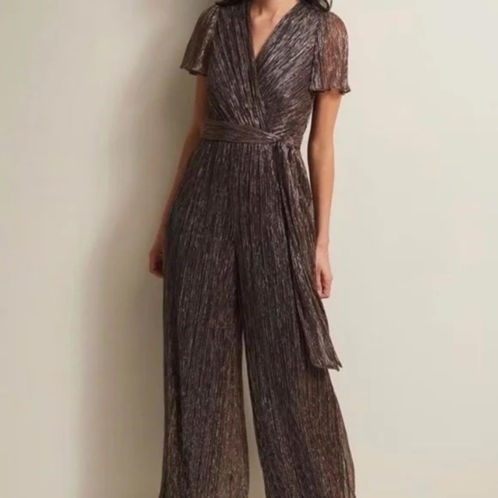 Hope Ave Holiday Time All In Favor Metallic Jumpsuit L Gold
